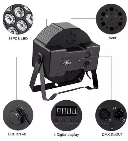 Luz LED Par Profesional RGB 36x1.5W – Efecto Wash y Control por Audio&nbsp;