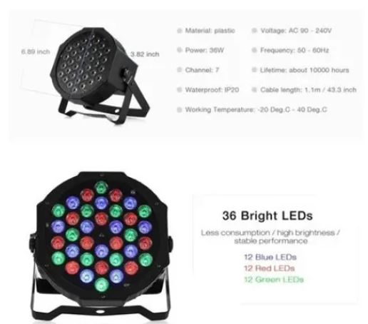 Luz LED Par Profesional RGB 36x1.5W – Efecto Wash y Control por Audio&nbsp;